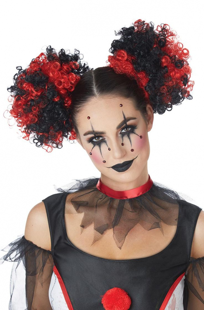 Black and Red Clown Puffs  Clown hair, Halloween makeup pretty