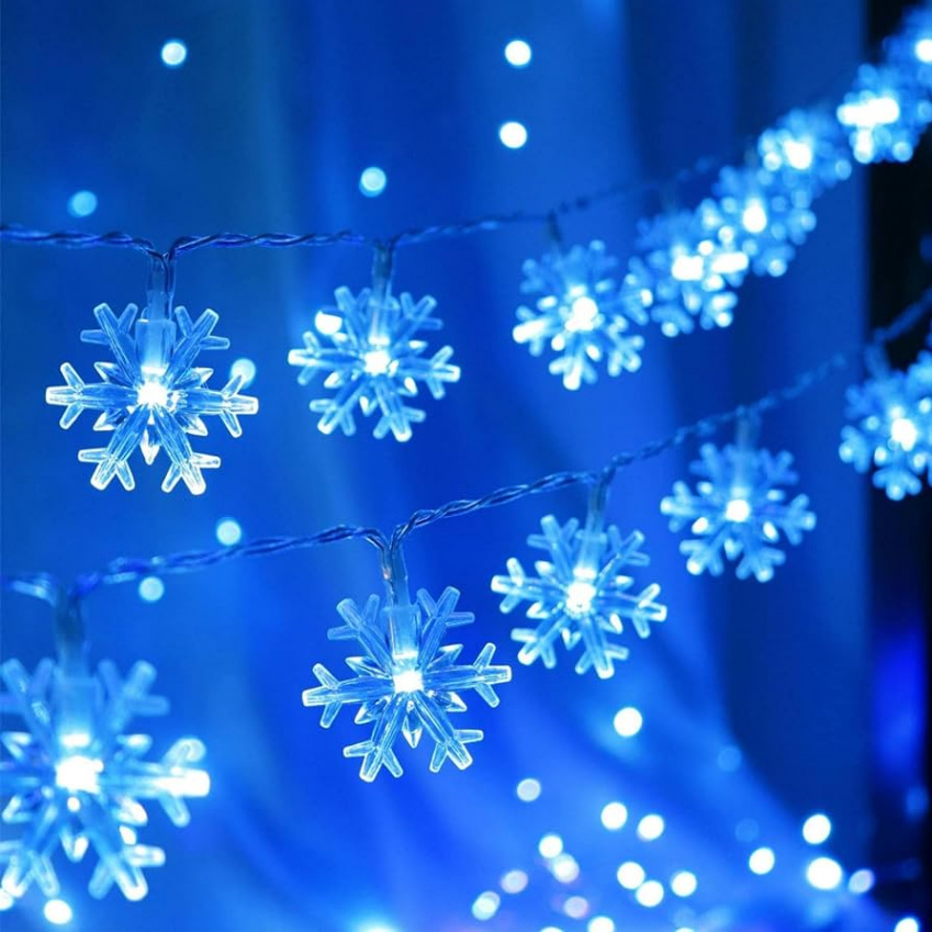 Christmas Lights  LED Blue Snowflake String Lights Battery Operated  Hanging Garland Lights for Bedroom Patio Room Party Indoor Outdoor  Christmas