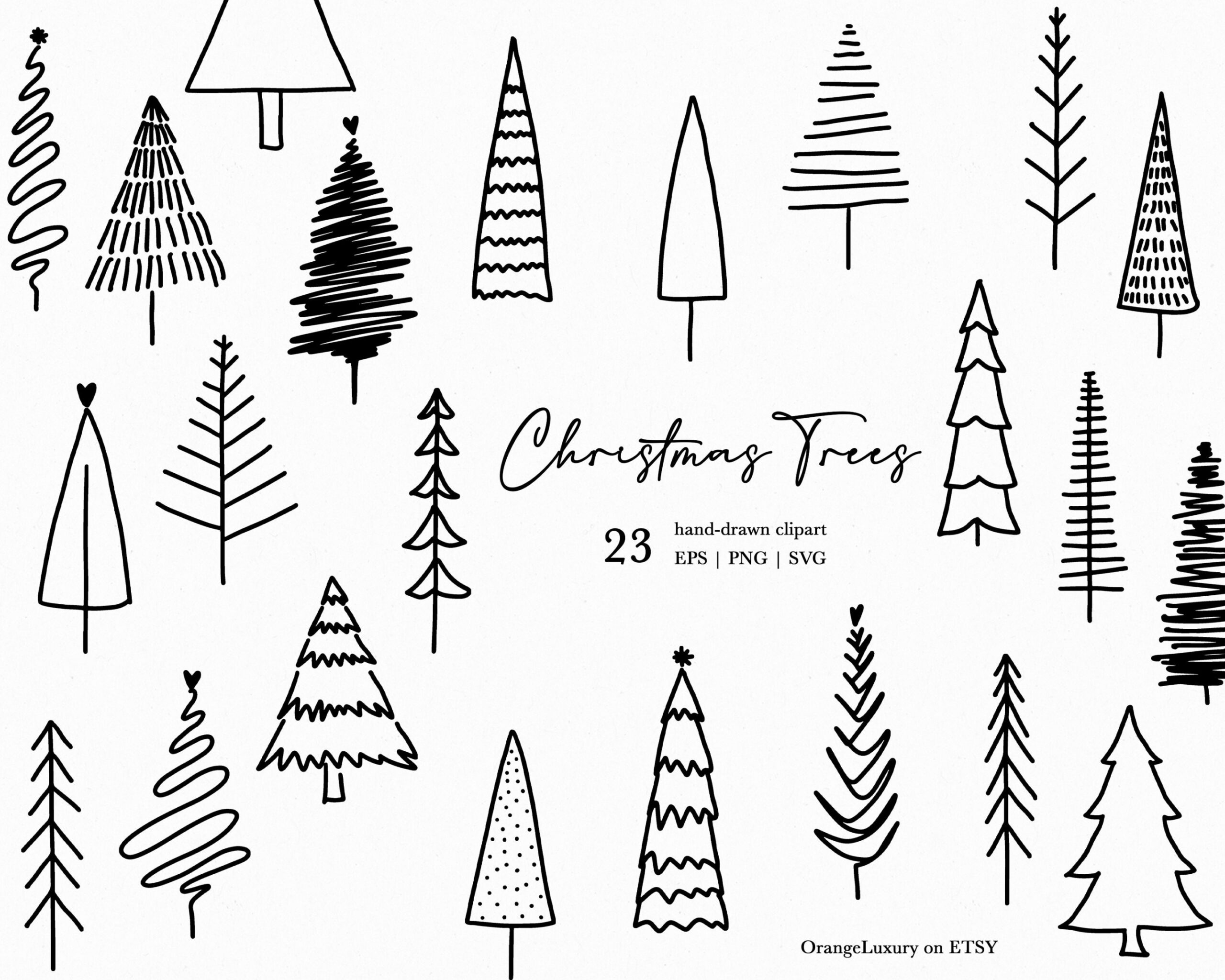 Christmas Tree SVG Christmas Doodle Clipart Winter Clipart - Etsy