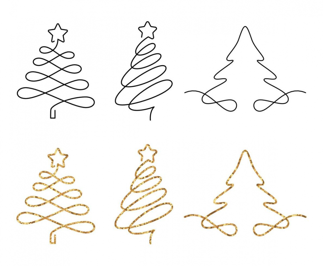 Christmas trees in one line drawing style