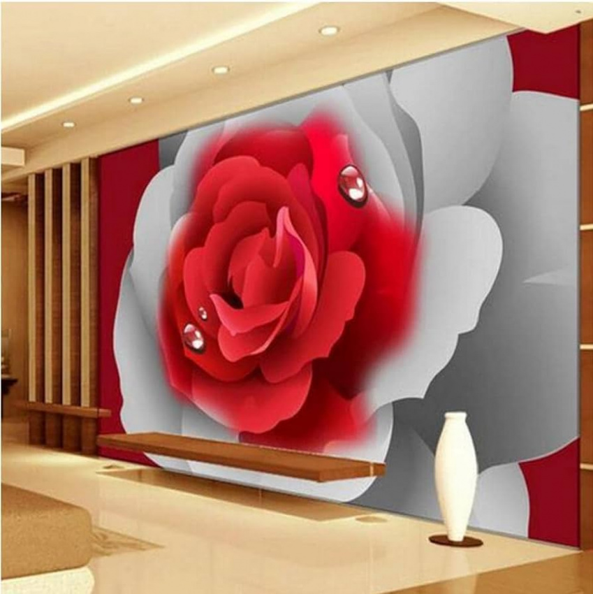 Custom D Photo Wallpaper D Stereoscopic Romantic Red Rose Flower