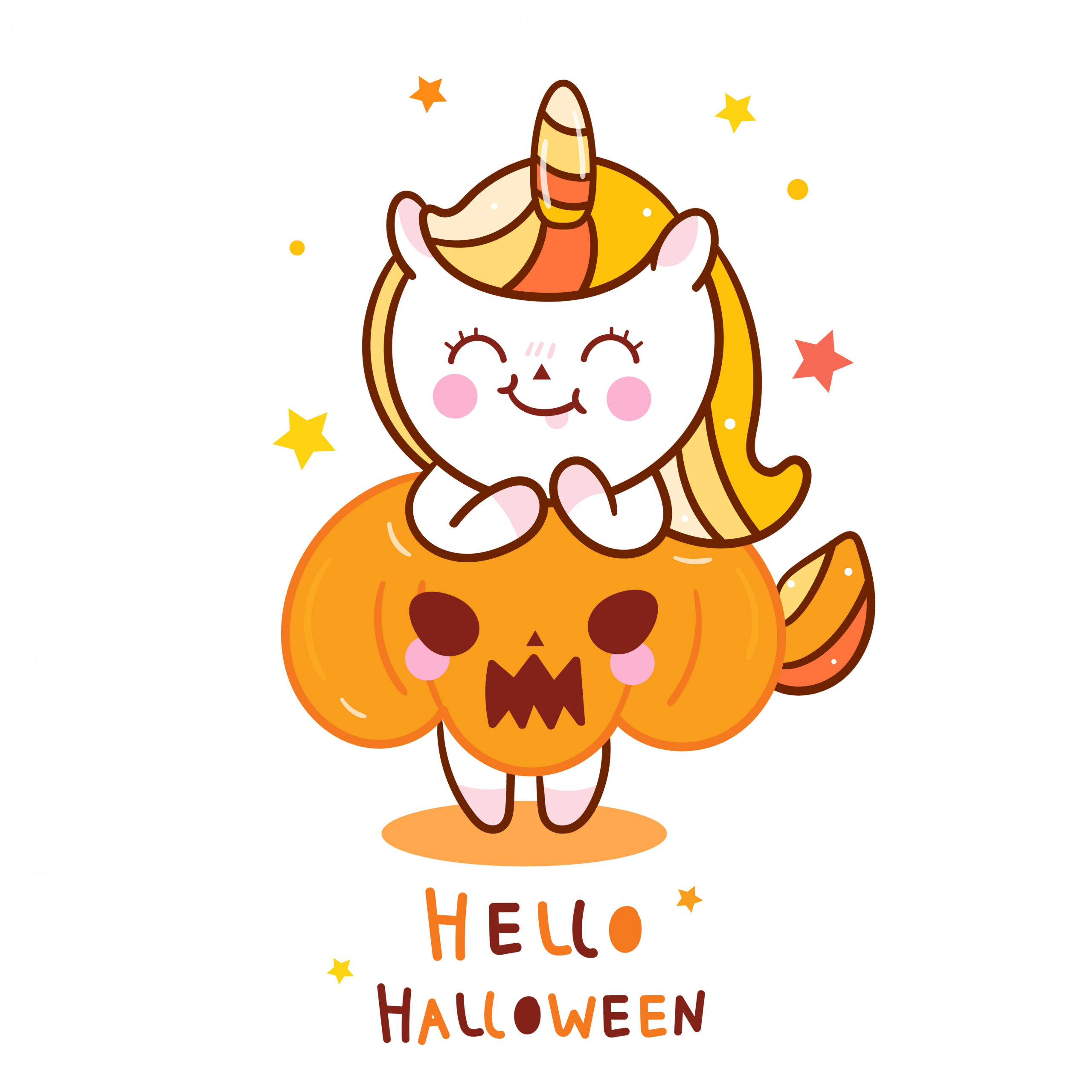 Cute Unicorn Halloween Vector Pumpkin Cartoon Stock Vector