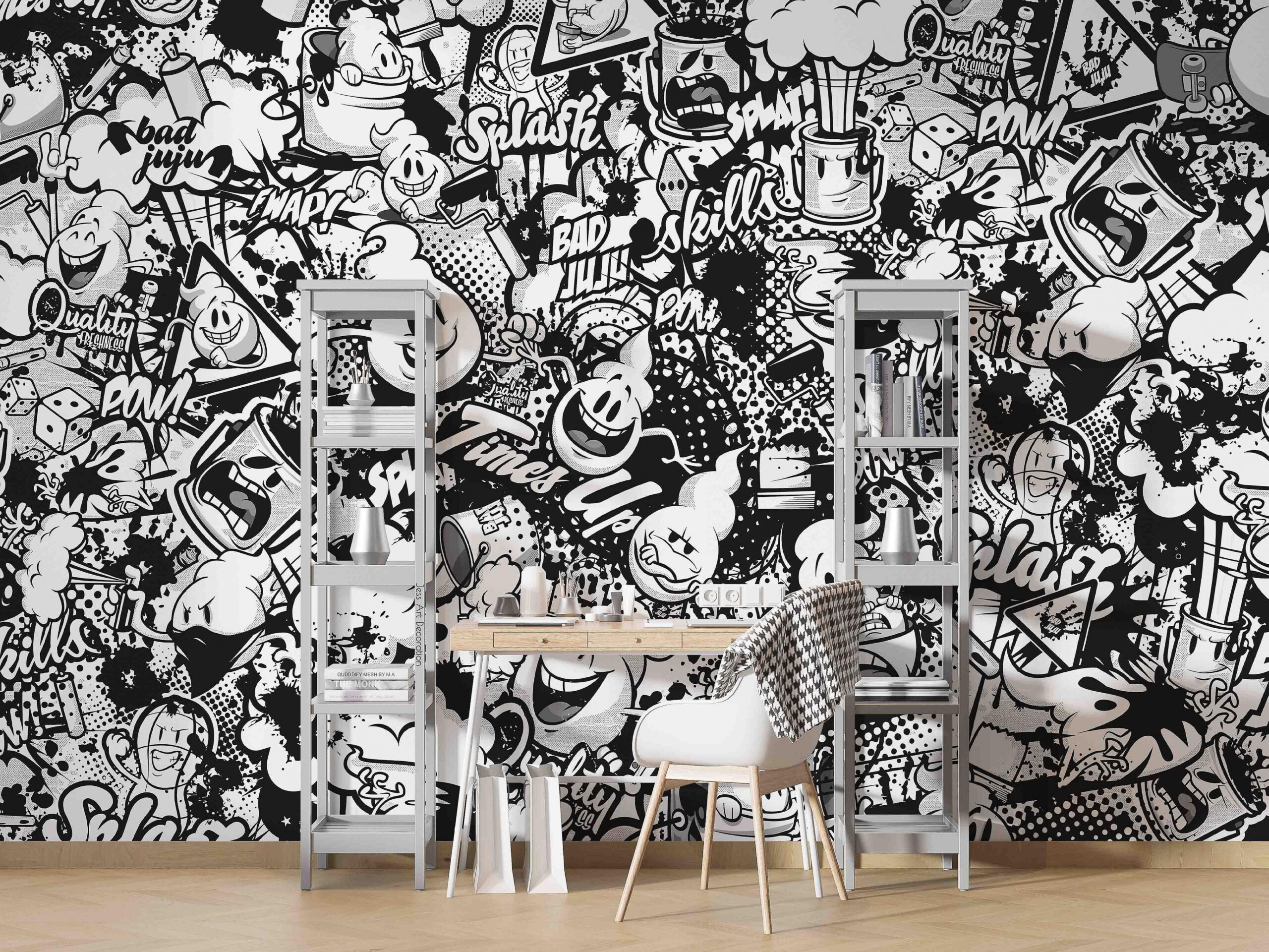 D Graffiti Monster Black White Wall Mural Wallpaper  Fruugo DE