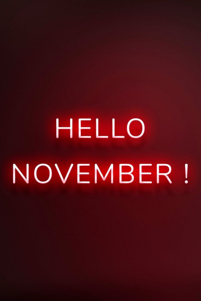 Download free image of Hello November! red neon typography by Hein