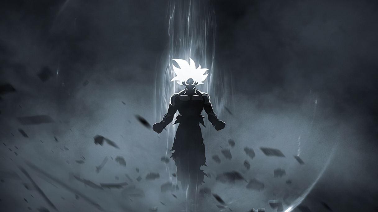 Download wallpaper x goku, anime art, glowing eyes and hair