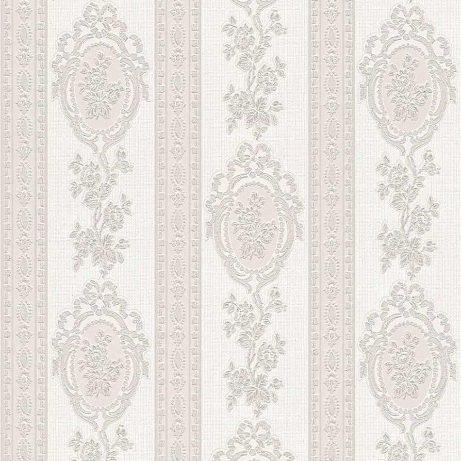 Elegant Wallpaper White Silver with Glitter Elegant Baroque Wallpaper with  Ornament Vinyl Vintage Paper Wallpaper with Glitter Effect Ideal for