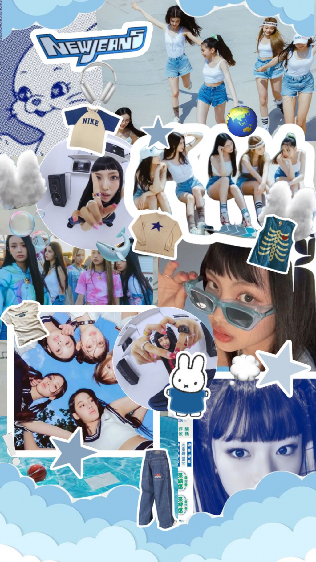 fashion #kpop #newjeans #hyein #haerin #blue #aesthetic #moodboard