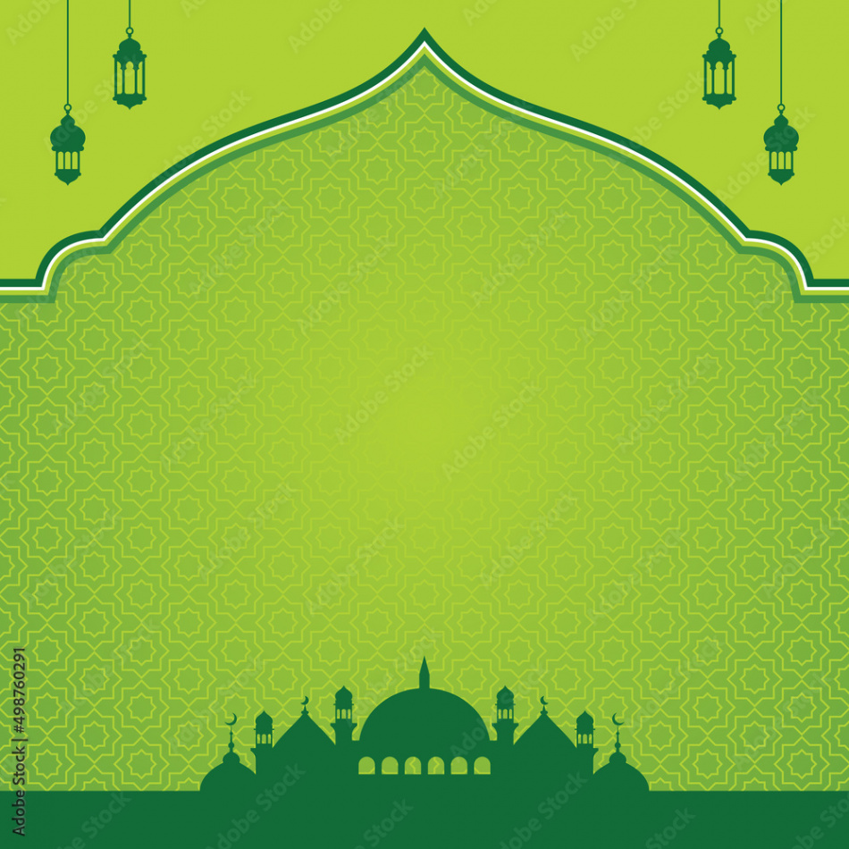 green islamic background design with mosque and lanterns shape