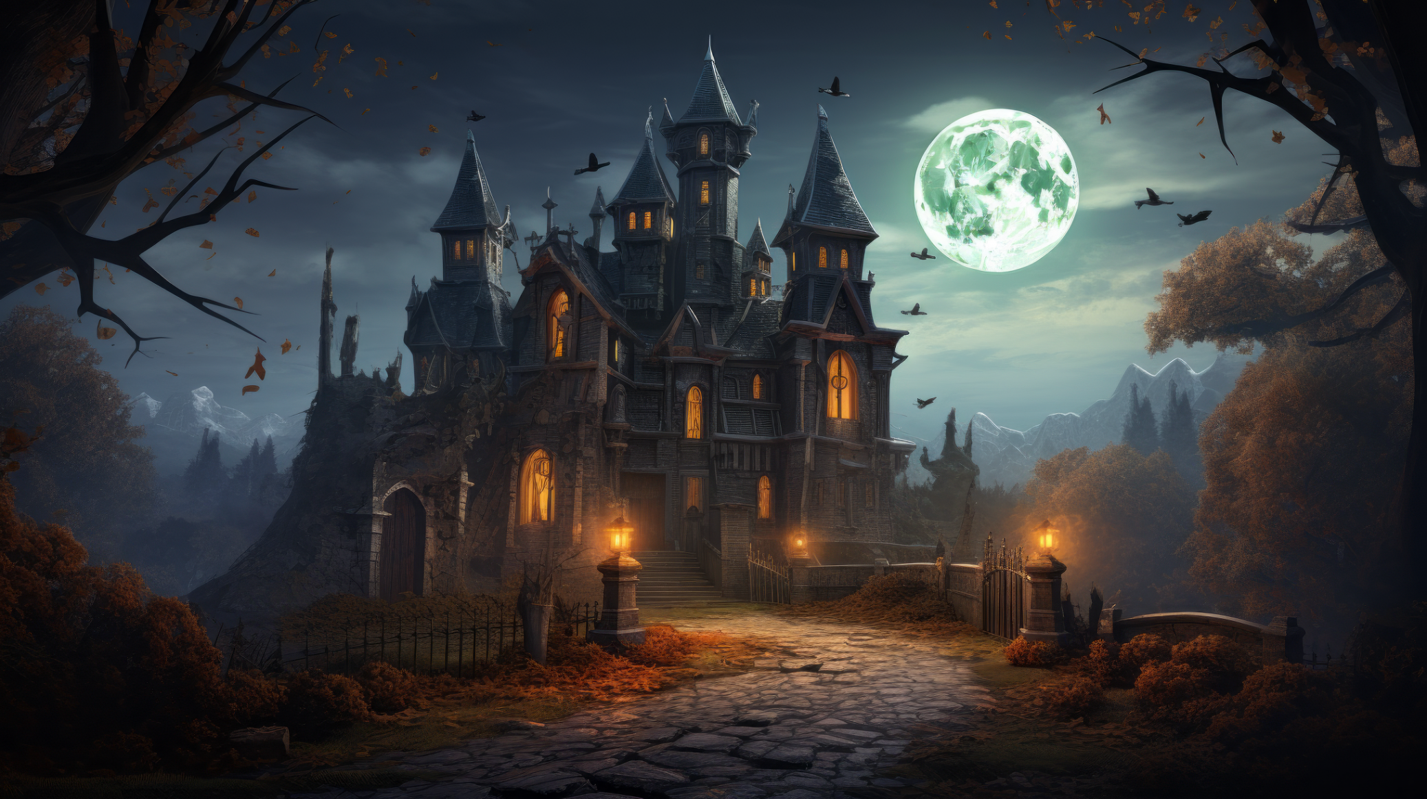 Halloween Landscape Gothic Architecture Wallpaper by patrika