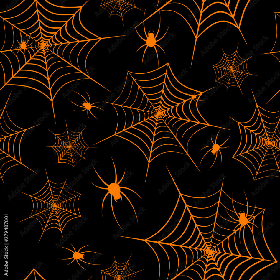 Halloween theme Spiderweb and spiders on a black background