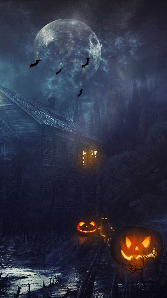 Haunted House Full Moon Halloween iPhone Wallpaper  Halloween