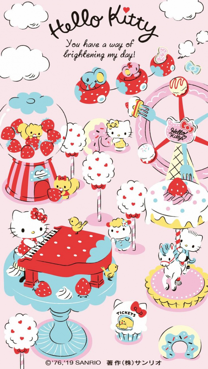 Hello Kitty Ichigo(Strawberry) theme phone wallpaper for iPhone