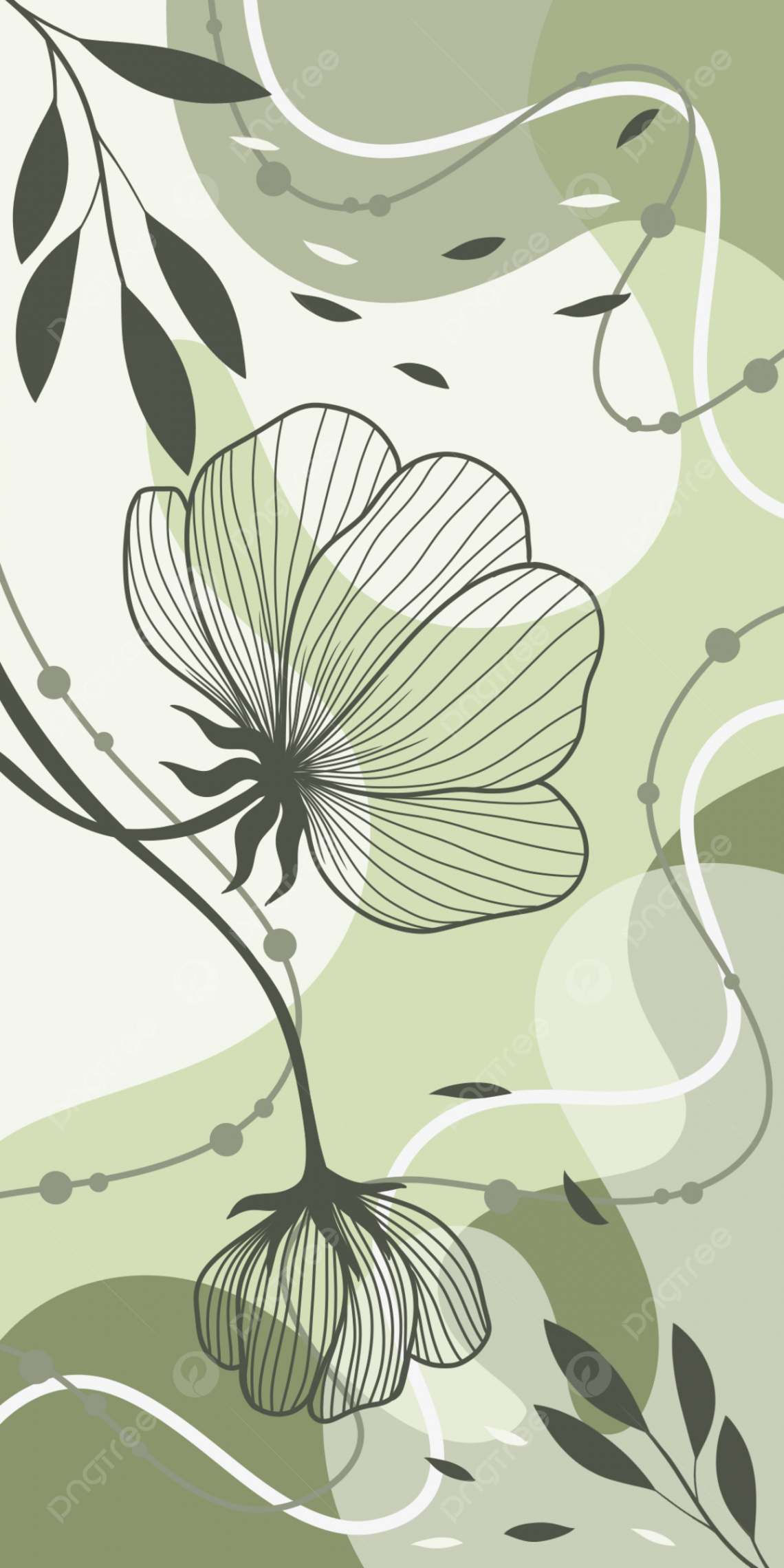 Mint Green Abstract Wallpaper With Aesthetic Line Art Flower