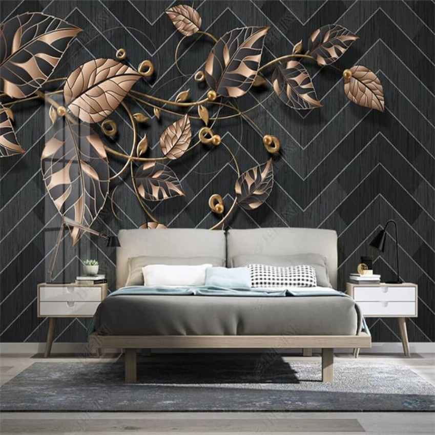 Modern Custom Mural D Photo Wall Paper Black Geometric Plant Leaf Home  Decor Wallpaper Bedroom Decor Wallpaper