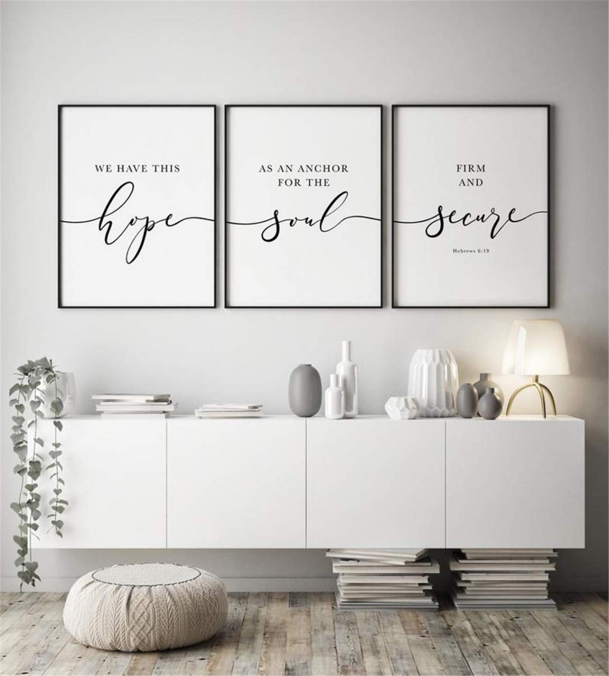 NATVVA  Pieces Black White Wall Art Canvas Painting : NIV Bible Verse  Posters Prints Hope Anchor Quote Wall Pictures for Modern Christian Decor