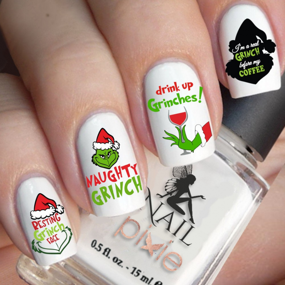 NAUGHTY GRINCH Weihnachten Nagel Aufkleber Kunst Wasser Slider