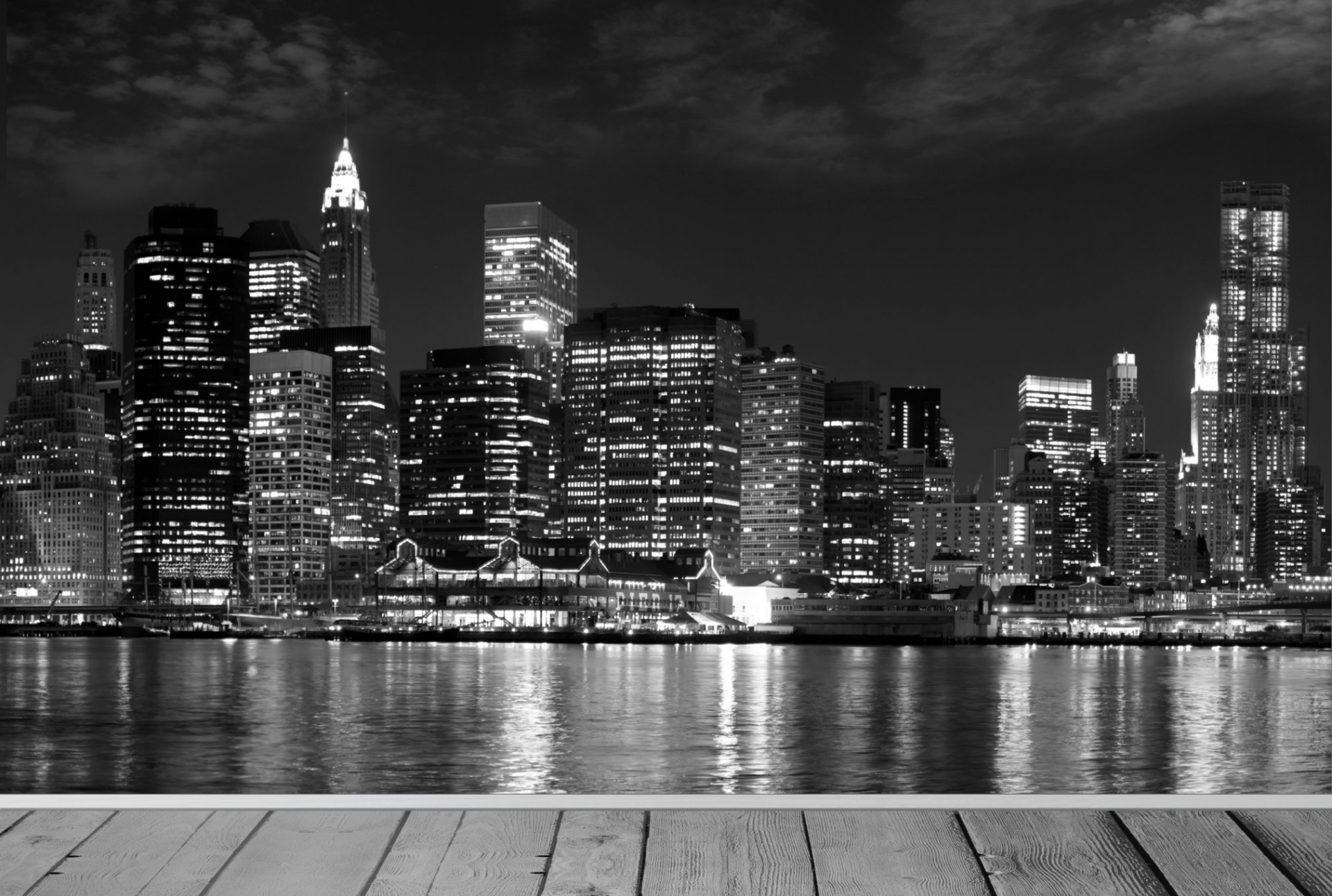 New York Landscape Skyline Black White Wallpaper Mural Bedroom