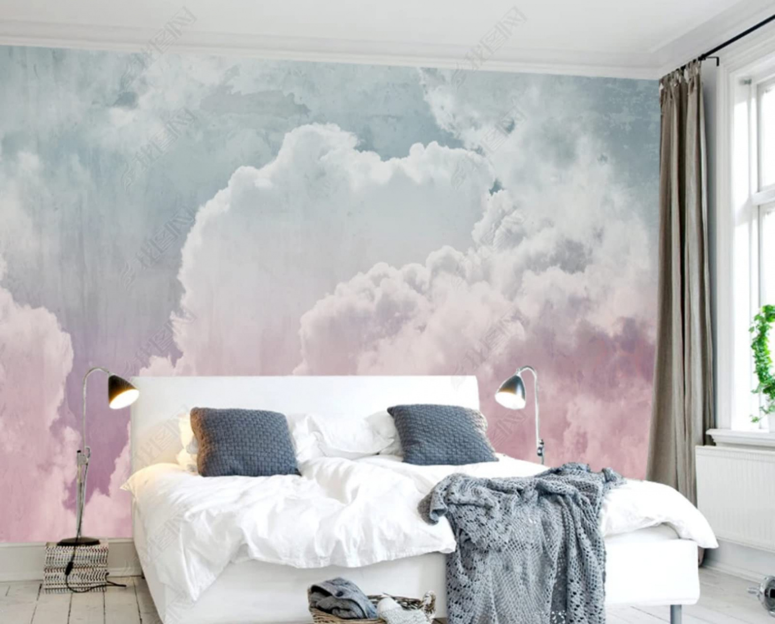 Photo Wallpaper D Effect Nordic Style Retro Grey Pink Cloud Modern  Minimalist Wallpaper Non Woven Mural Living Room Bedroom Wall Decoration   cm