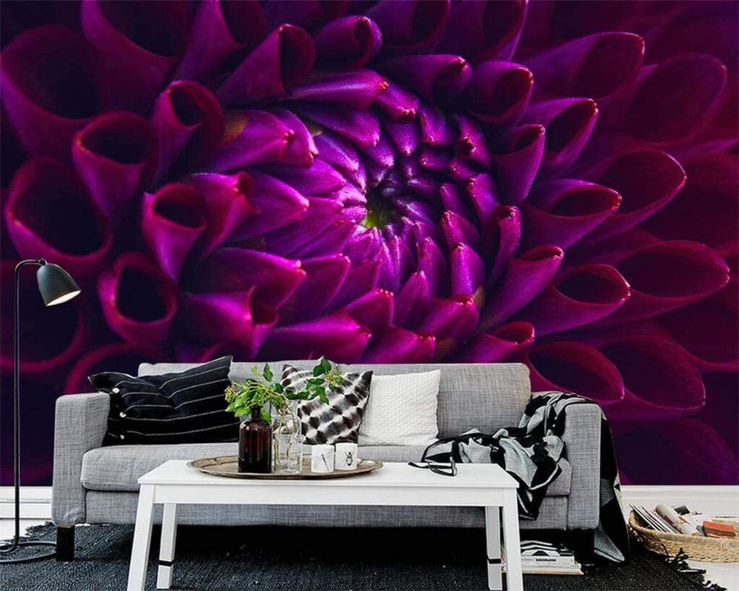 Photo Wallpaper Painting D Dark Purple Flower Wall Mural, Dahlia Wall  Wallpaper,  x  cm, Self-Adhesive Murals, Modern Wall Decoration,  Living