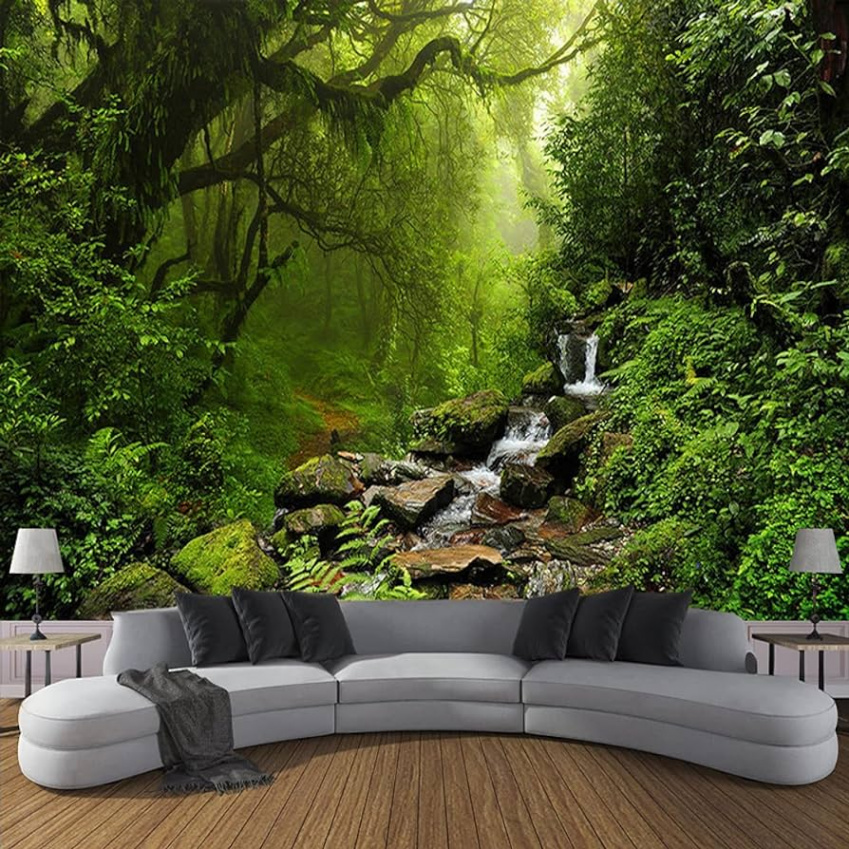 Photo Wallpaper Painting D Green Forest Wall Mural, Waterfall Wallpaper,   x  cm Non-Woven Wallpaper Mural Modern Wall Decoration Living Room