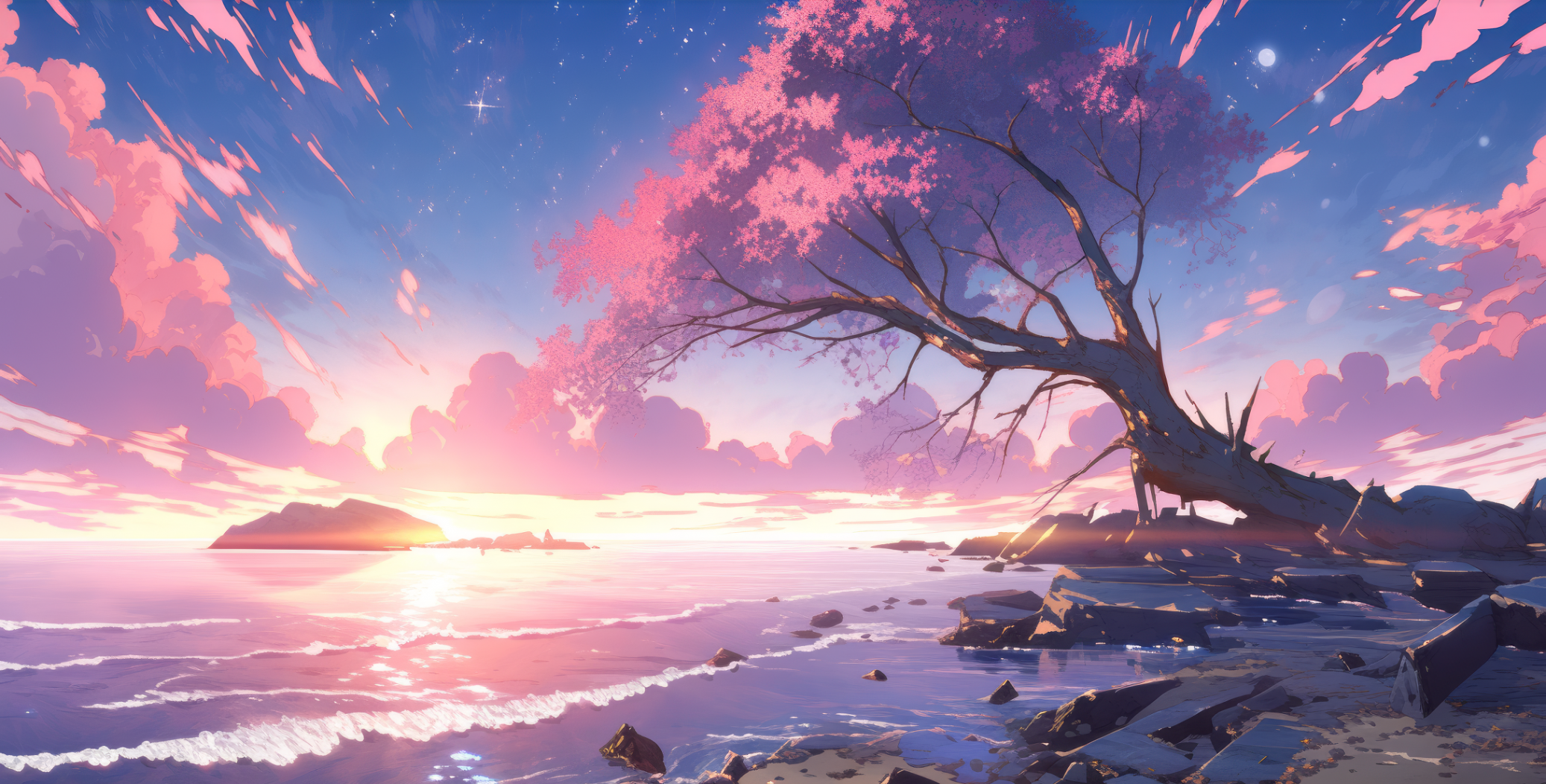 Pink Aesthetic Anime Landscape Wallpaper by patrika