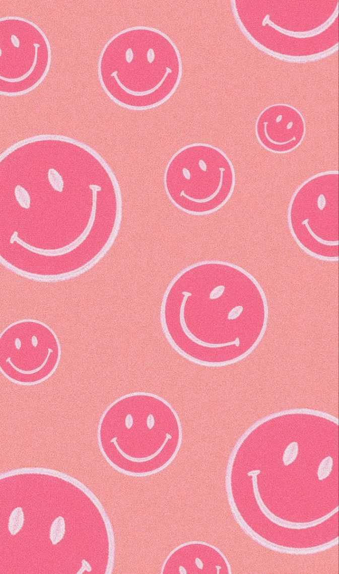 🦩Pink smiley face grain preppy wallpaper🦩 in   Simple