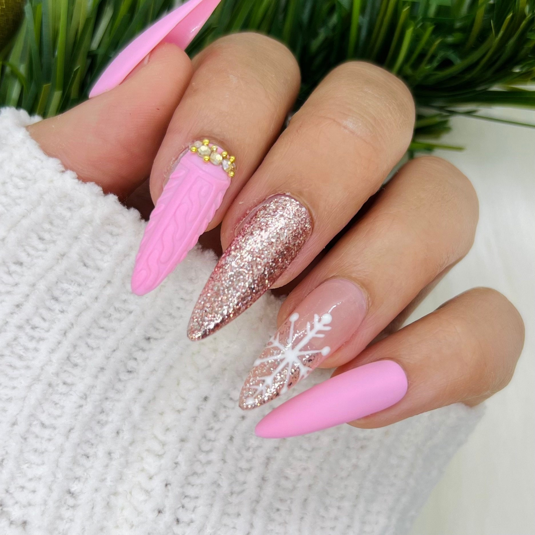 Pink Winter Press On Nails Glue On Nails Short Nails - Etsy