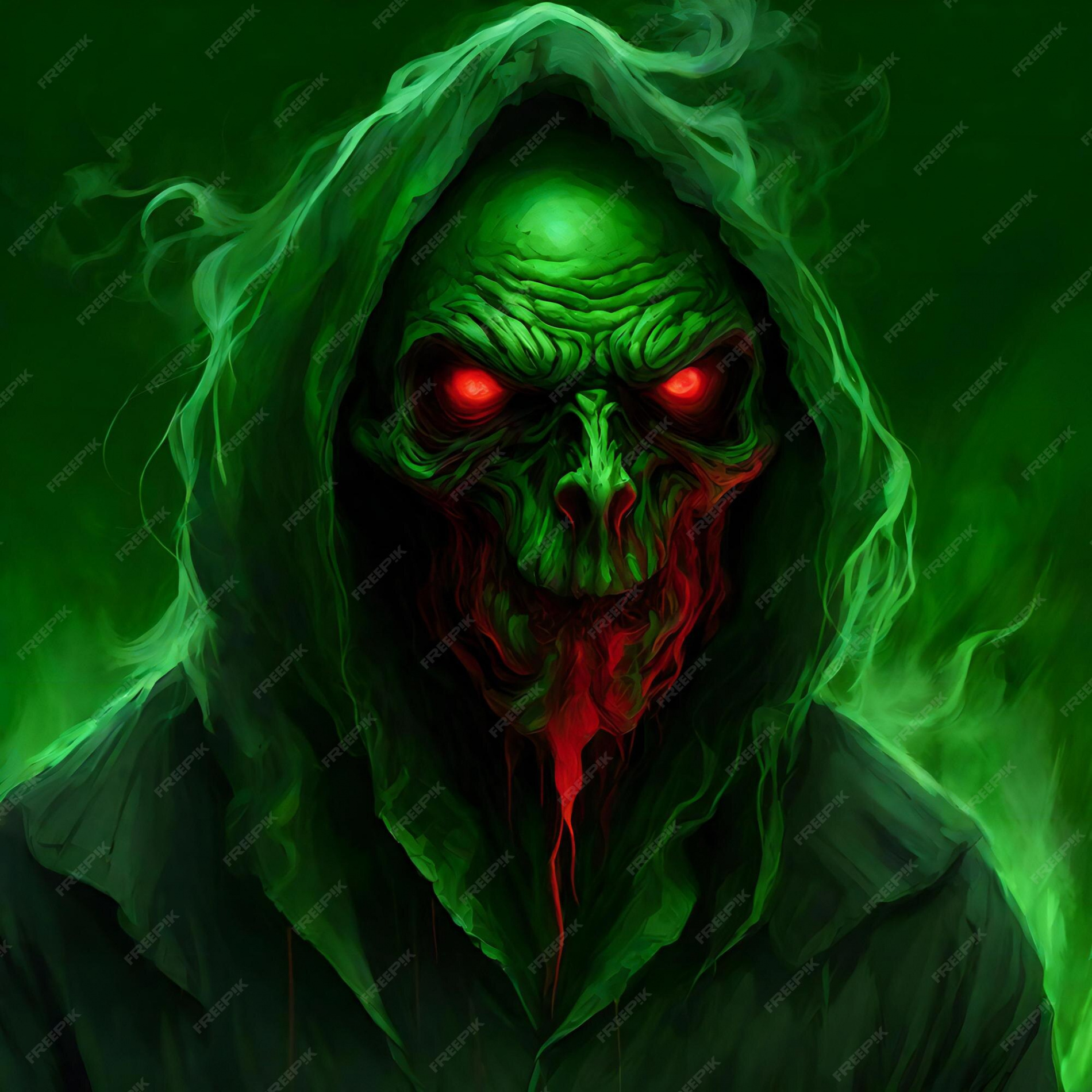 Premium Photo  Zombie in green smoke halloween background