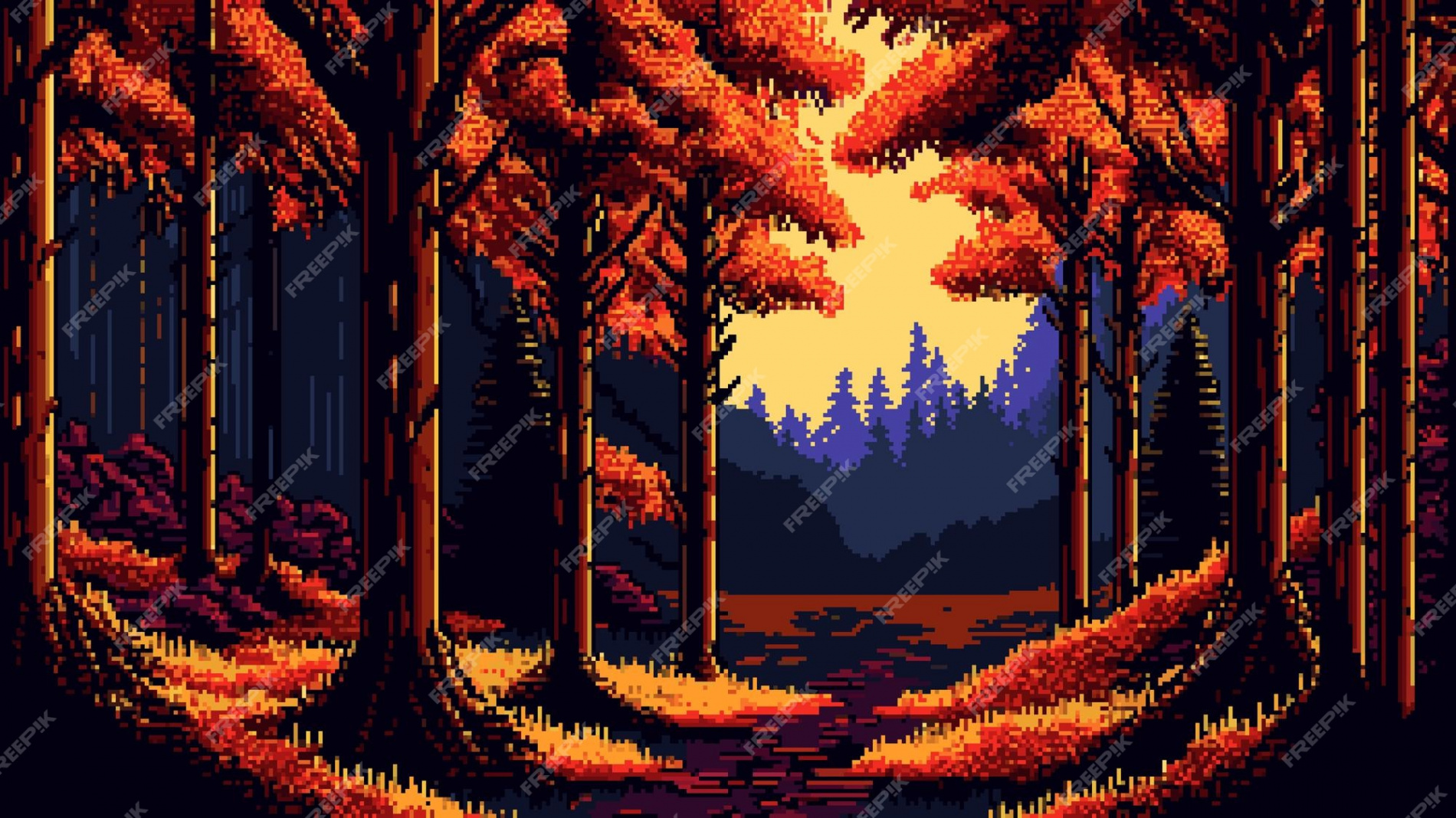 Premium Vector   bit pixel autumn forest landscape ai generated