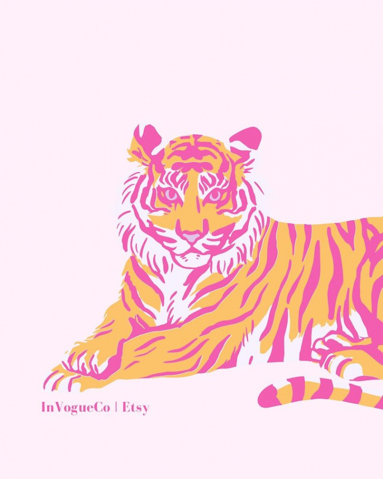 Preppy Tiger Art Print Pink Tiger Print Preppy Room Decor - Etsy