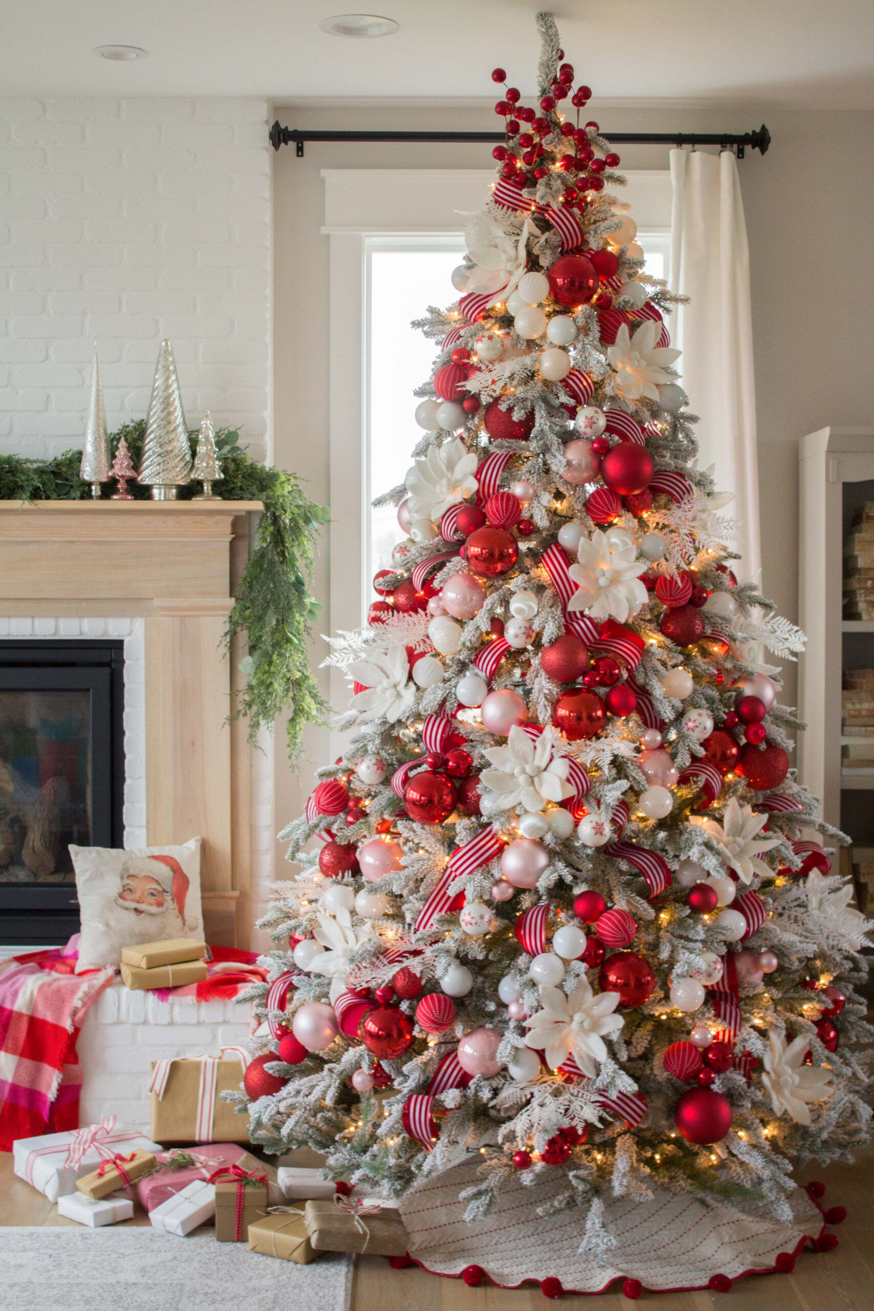 Red and White Christmas Tree - Handmade Farmhouse