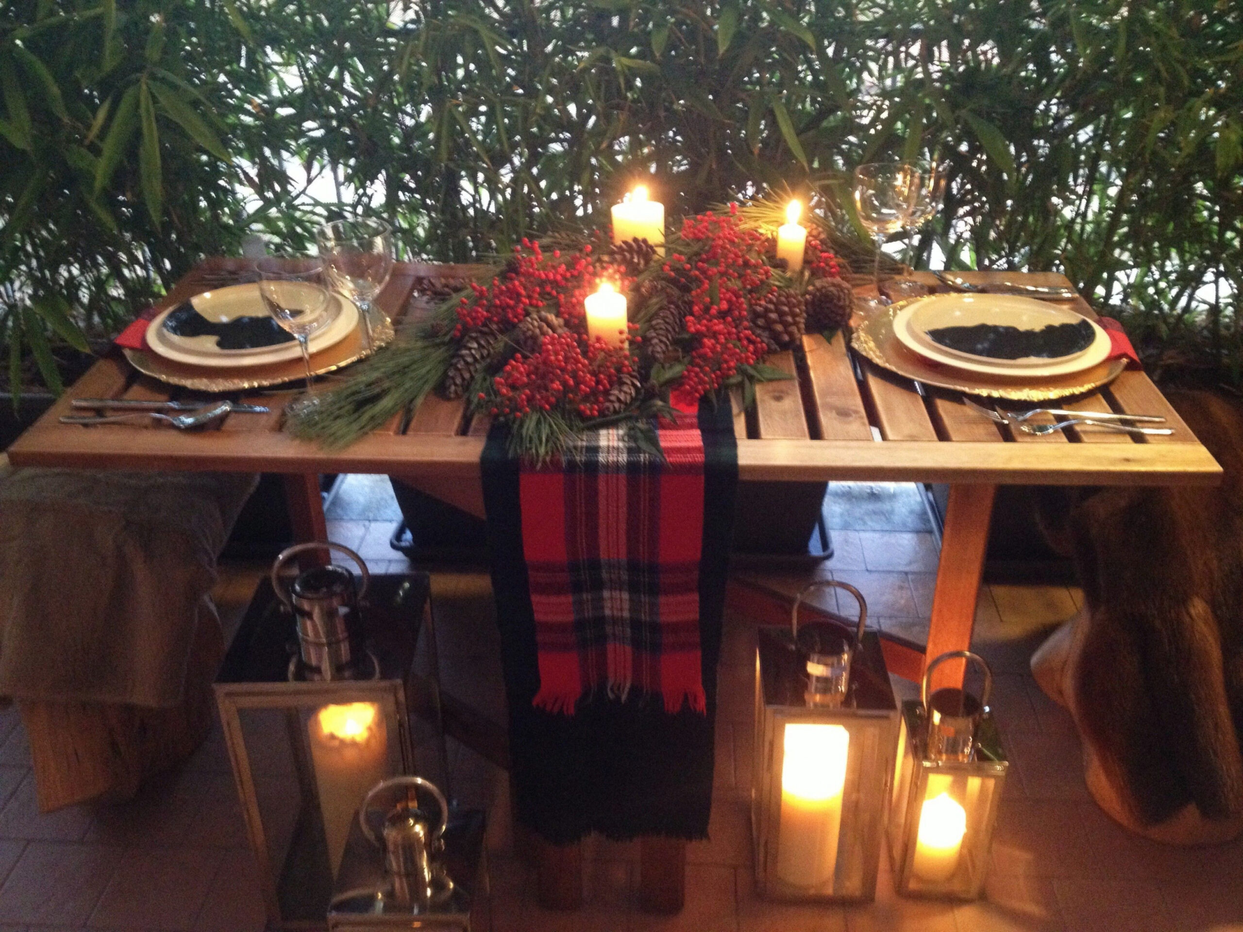 Romantic Christmas table setting for two