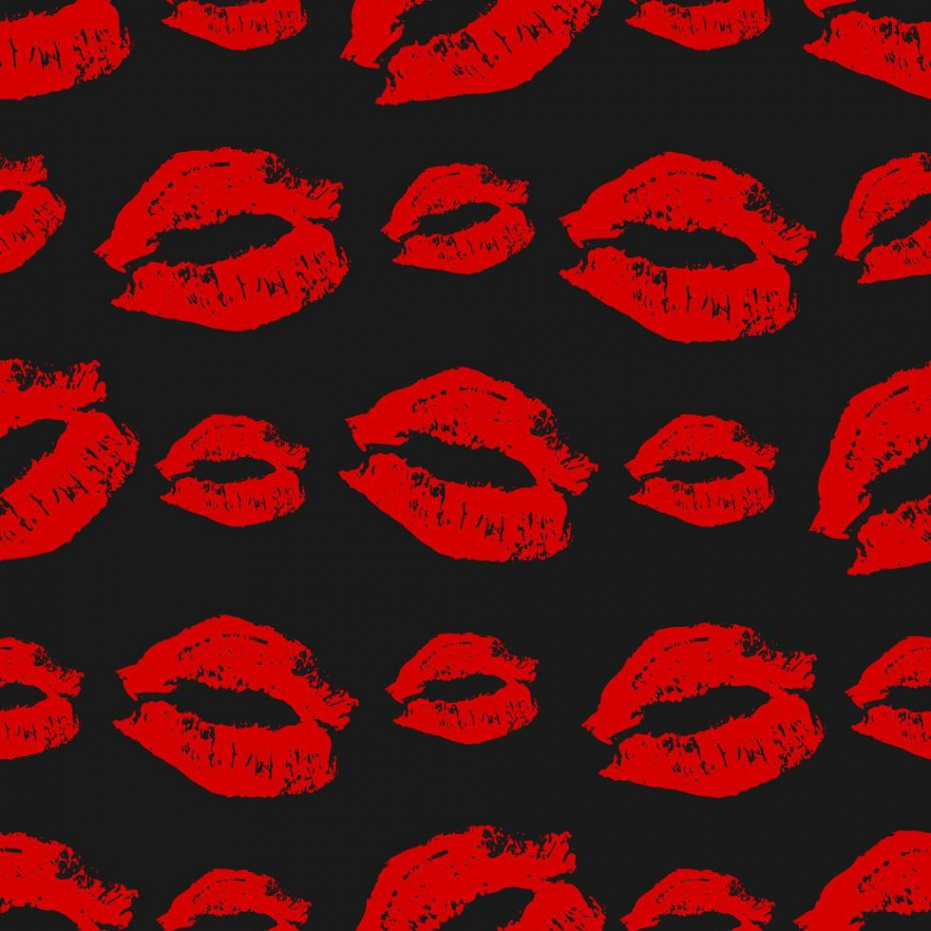 Seamless pattern lipstick kiss on black background