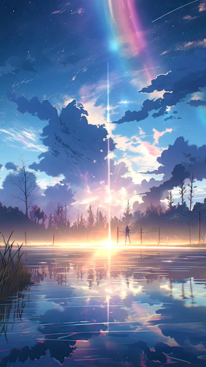 Stunning Anime Sky Reflection iPhone Wallpaper