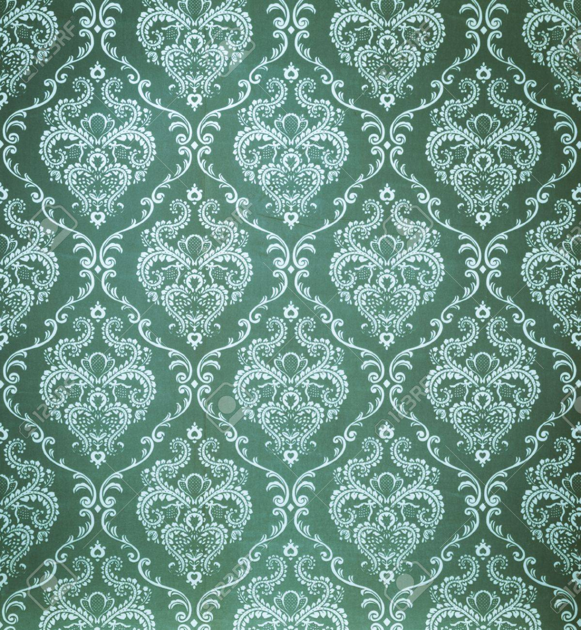 Texture Background Of The Seamless Damask Green Wallpaper Stock