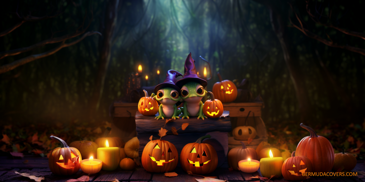 Two Bermuda Treefrogs Halloween Facebook Cover & Phone Wallpaper