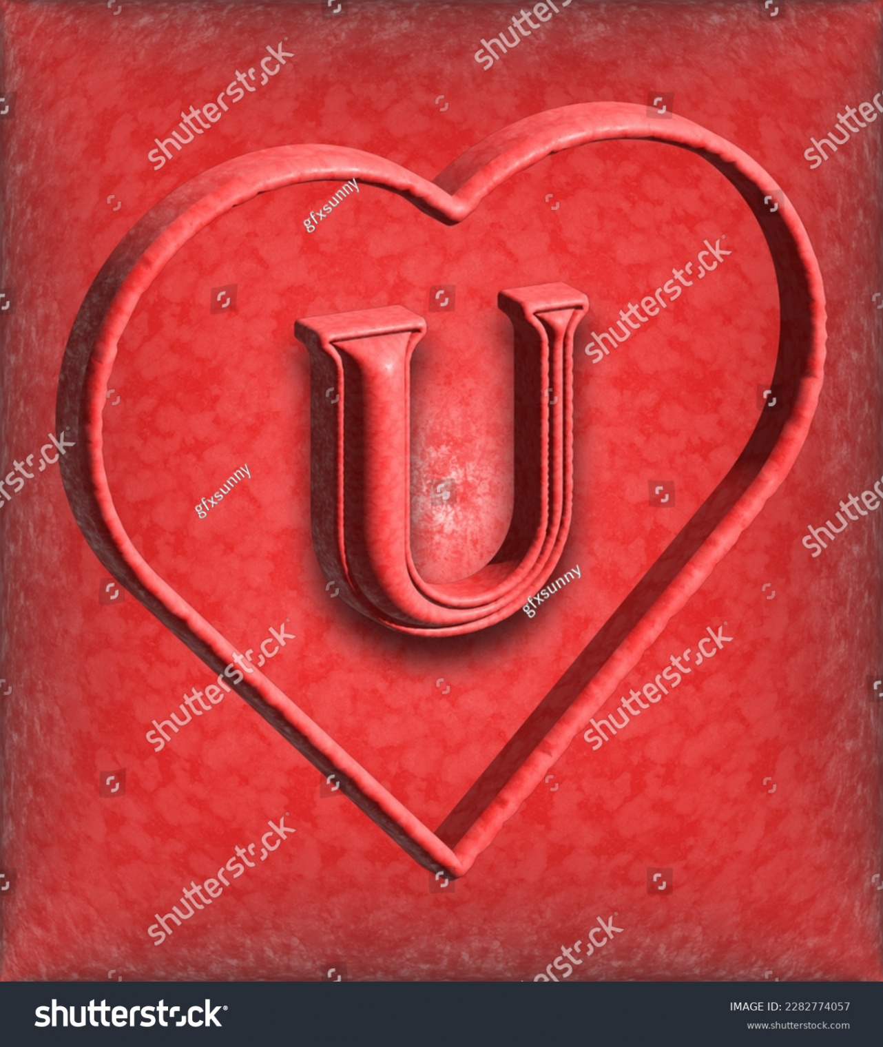 U Letter Photo d Rendering Heart Stock Illustration