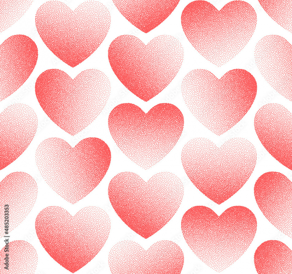 Vector Dotted Classic Hearts Seamless Pattern Valentines Day Red