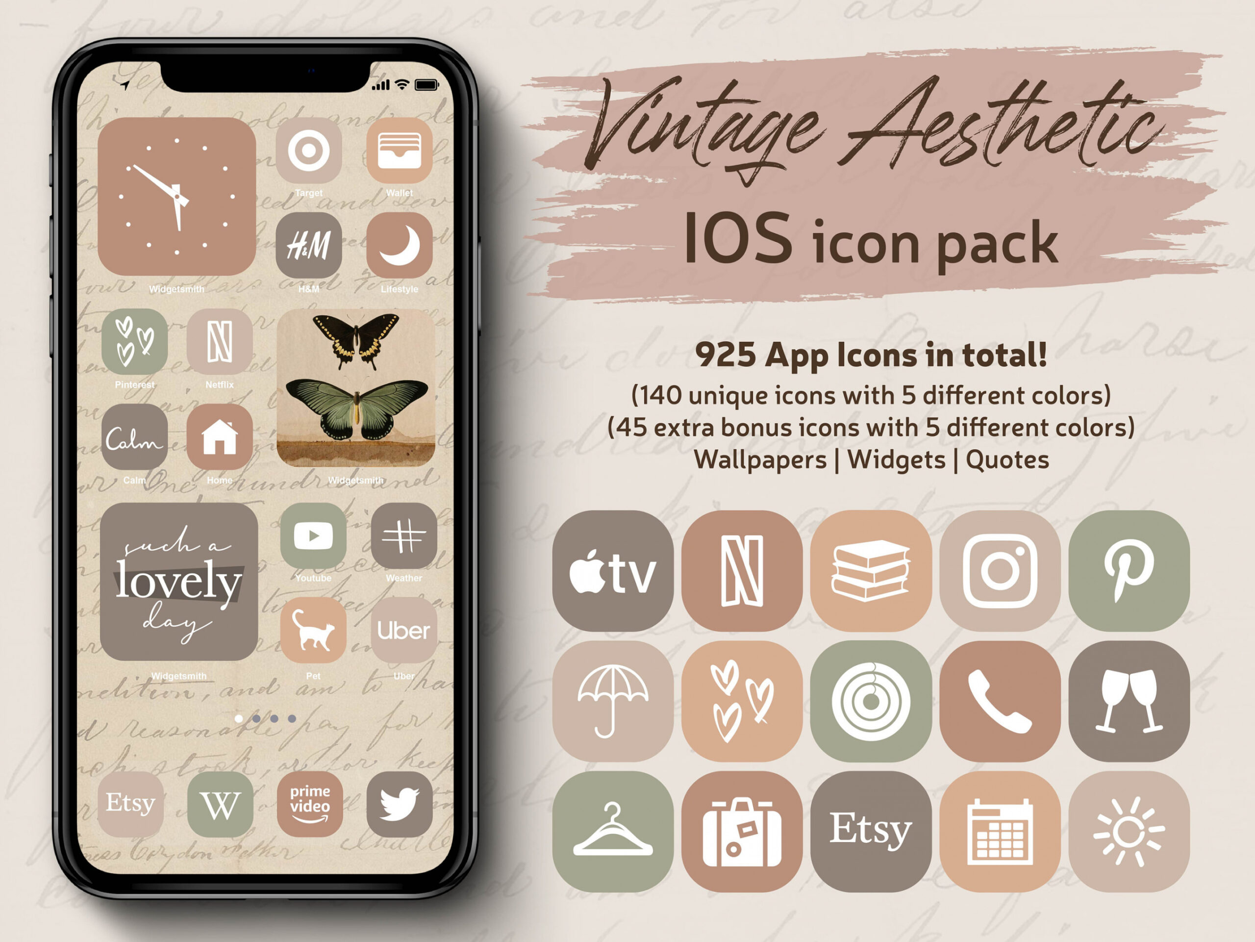 Vintage Aesthetic iOS  App Icons Theme Pack, Earthy iPhone Cover