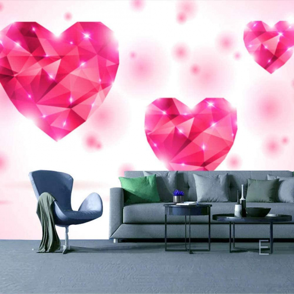 Wallpaper D Pink Love Heart Wallpaper Bar Mural Self-Adhesive Wall Photo  Art Poster Wall Removable Picture TV Background Room Children and Girls  Peel