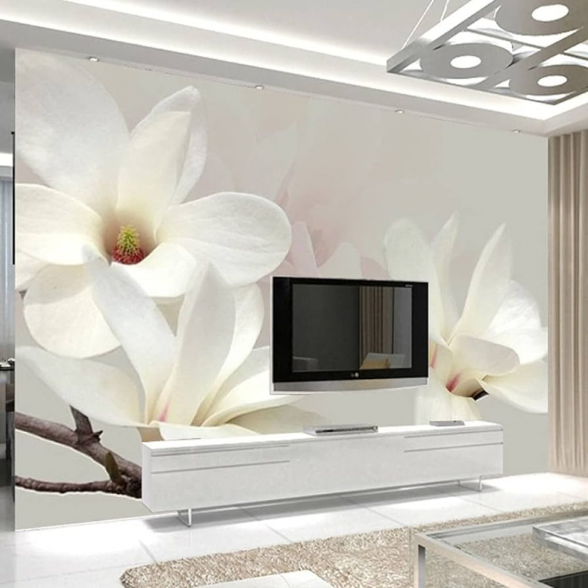 Wallpaper Living Room, Bedroom Wallpaper, Photo Wallpaper, D Fashion White  Lily Flower PVC Wall Murals Art Modern Botanical Art Print Picture Design