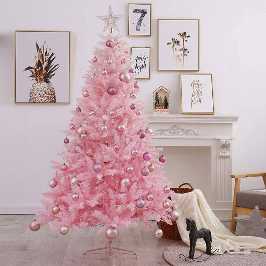 WANGXIAOYUE Artificial Christmas Tree, Pink Slope Christmas Pine for  Holiday Seasonal Decoration with Decoration (Color : with Decoration, Size  :