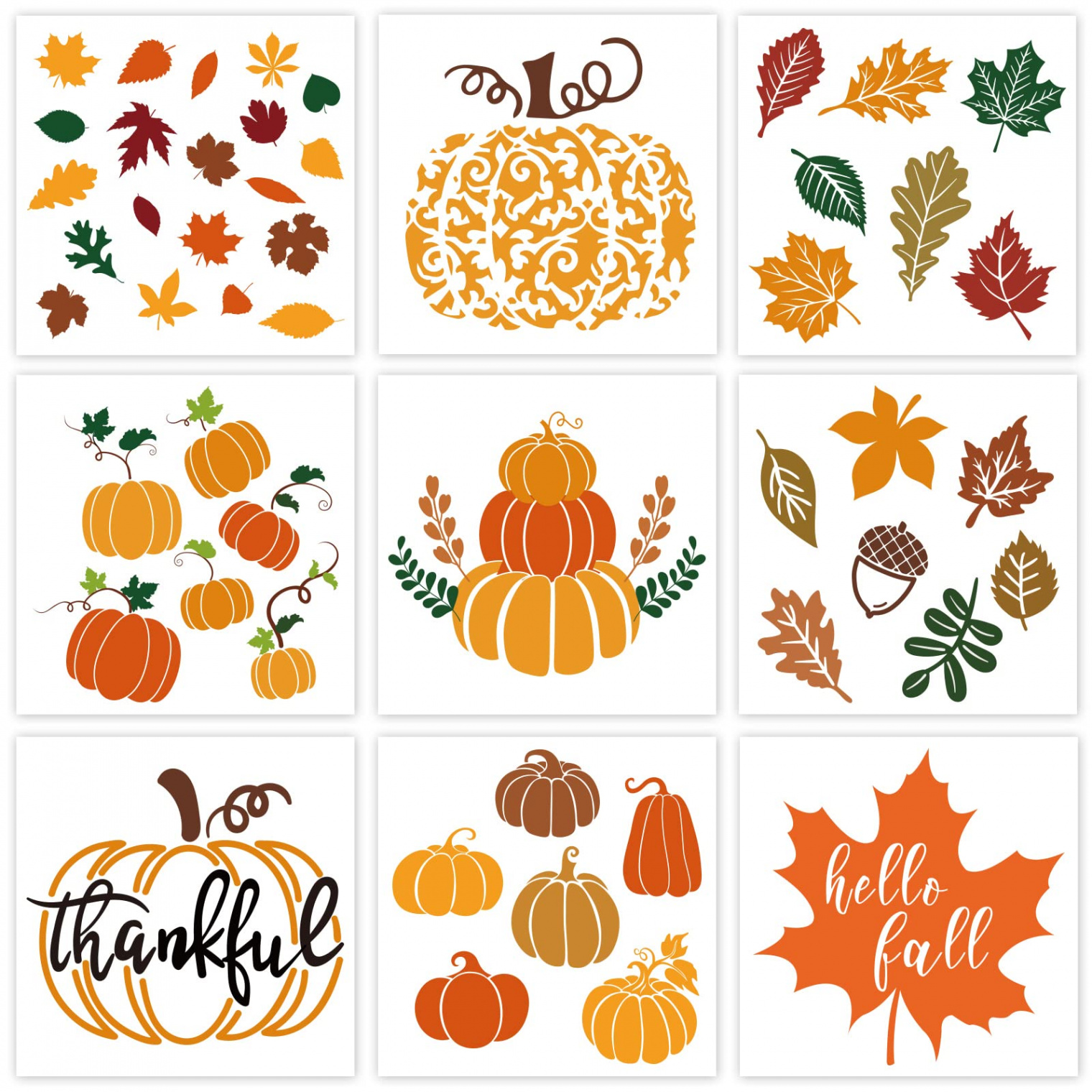 Whaline Pcs Fall Thanksgiving Painting Stencils x Inch Large Reusable  Pumpkin Maple Leaf Porch Sign Stencils Thankful Autumn Harvest Farmhouse