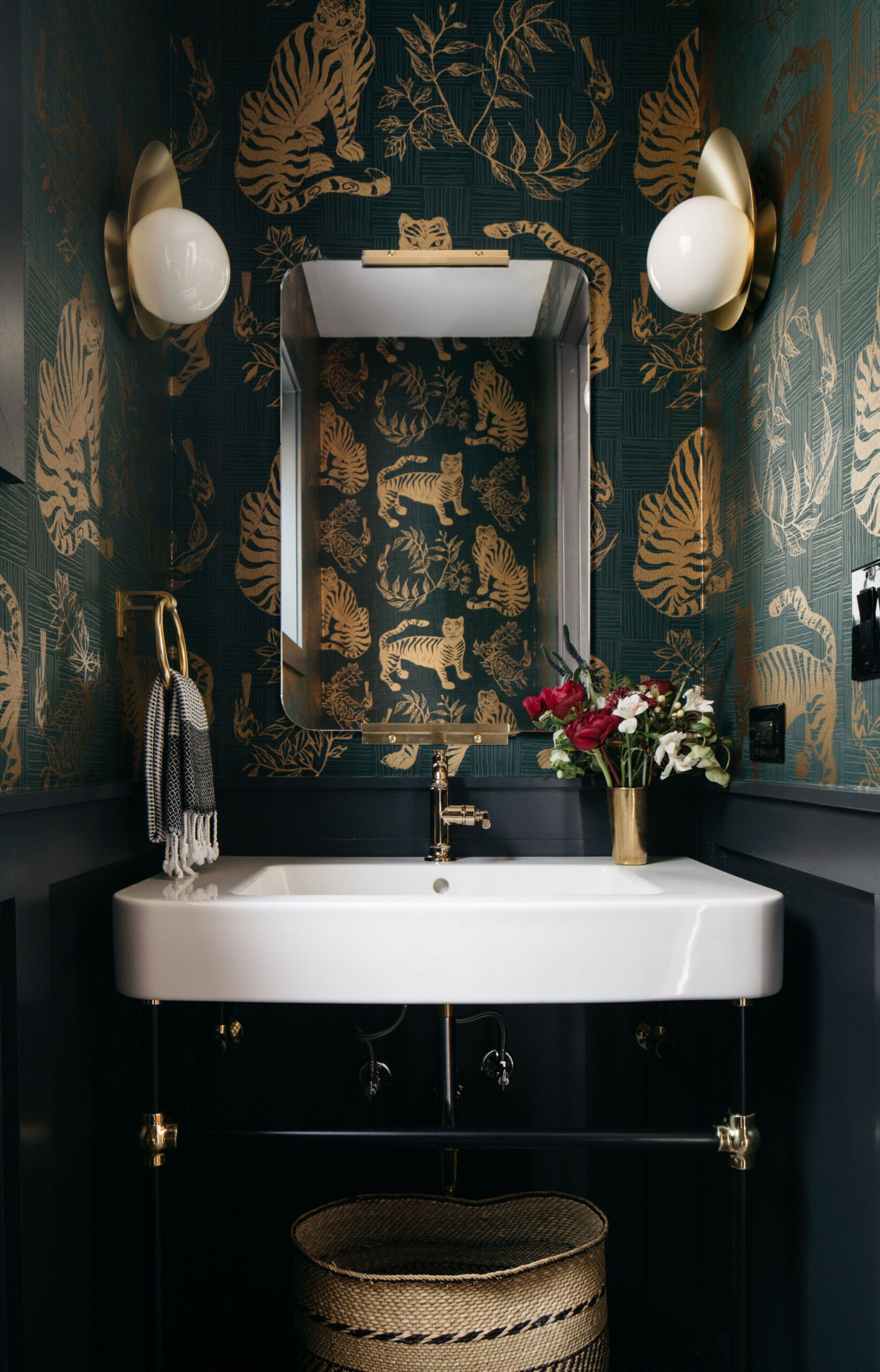 Wicker Park Dark and Moody Powder Room by Leah Phillips Interiors