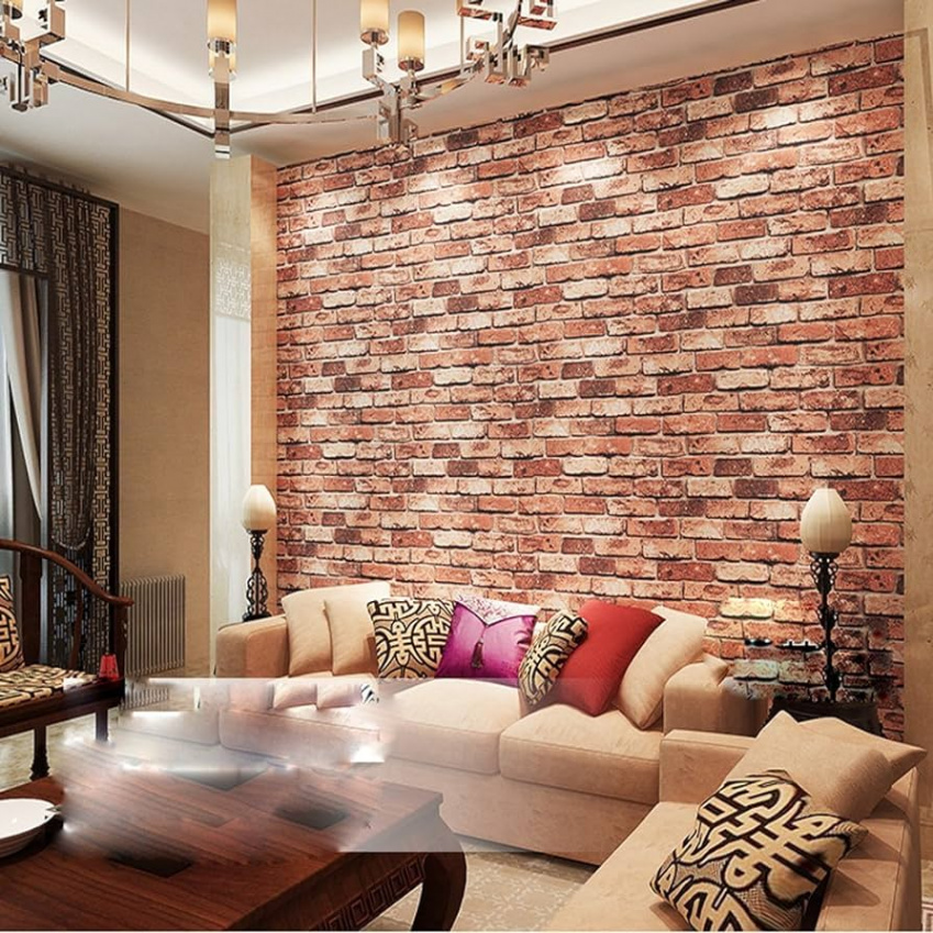 YangYun Home Decoration D Brick Wall Wallpaper PVC Wallpaper D Textured  Stones for Living Room TV Background Hotel .m Wide x 1m Long =