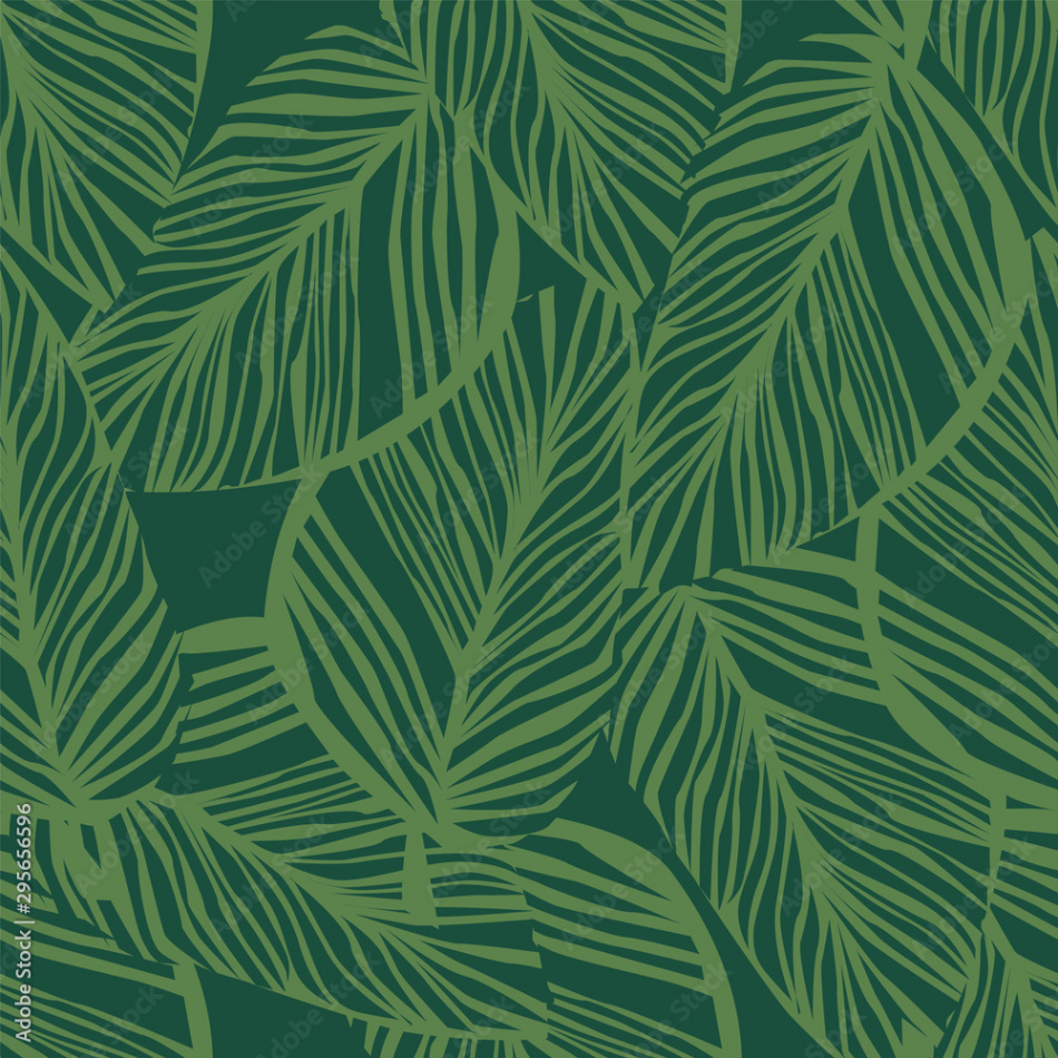 Abstract exotic plant seamless pattern on green background