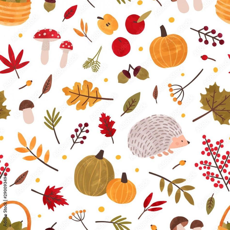 Autumn hand drawn vector seamless pattern