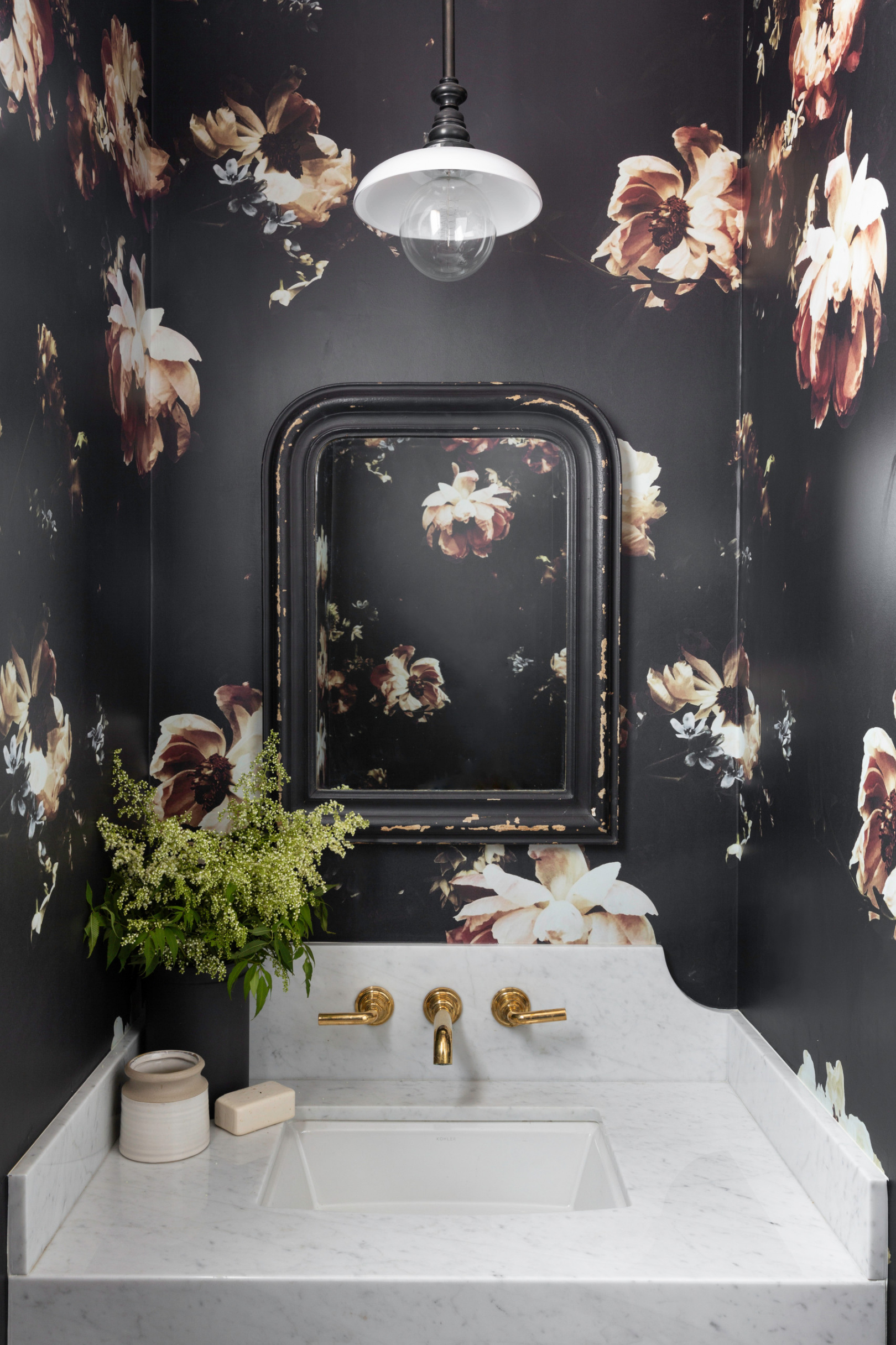 Black Wallpaper Powder Room Ideas You