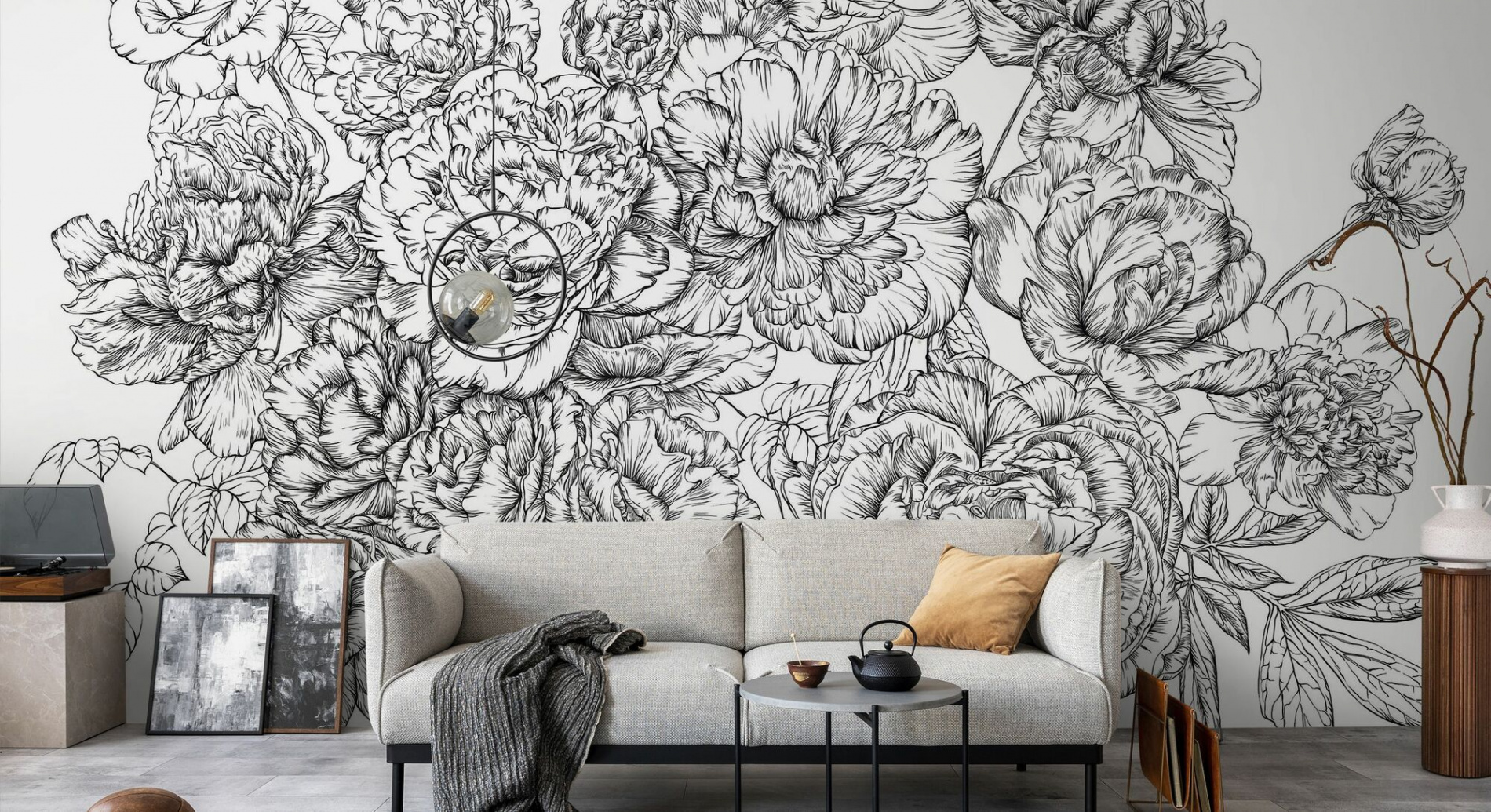 Blossom Outline - White – high-quality wall murals with free