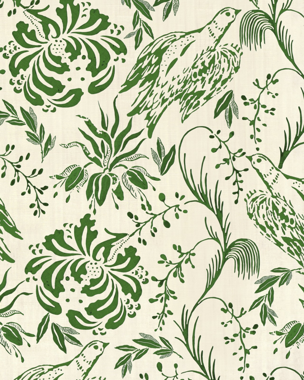 FOLK EMBROIDERY Fern Green Wallpaper - Transylvanian Roots